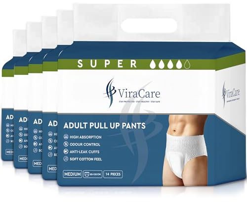 70 x Super Adult Nappies, Maximum Absorbency and Overnight Protection, Nappies for Men and Women, Incontinence Pants, Size Medium, Waist Size 65-135 cm (Medium)