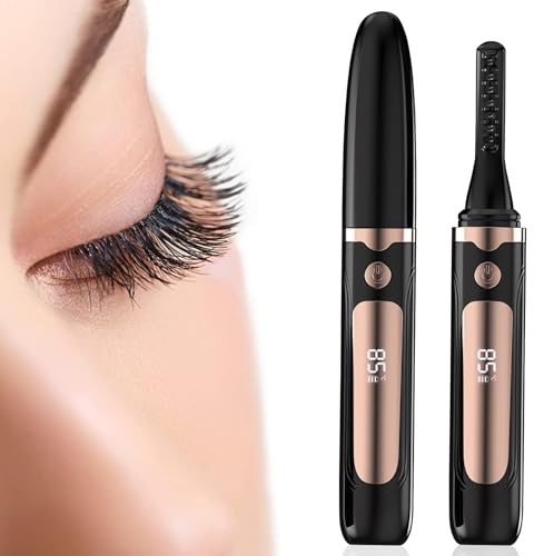 Beheizbare Wimpernzange, 4 Temperaturmodi Schnelle Hitze Elektrische Wimpernzange mit LED Display, Wiederaufladbarer Type-C Heated Eyelash Curler für Lang Anhaltende NatüRliche Locken (Schwarz)