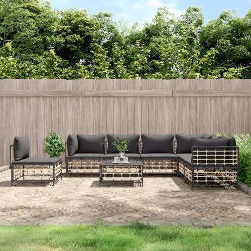 KLYEON 8-TLG. Garten-Lounge-Set mit Kissen Anthrazit Poly Rattan,Anthrazitfarbenes Polyrattan LoungeSet mit bequemen Kissen für Terrasse und Garten Terrassen Sitzmöbel