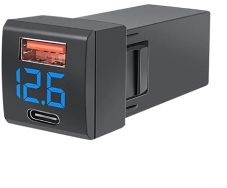 Adaptador de cargador de coche de 36 W para cargador rápido QC3.0, 12 V, doble USB, toma de teléfono, pantalla de voltaje para Toyota (azul)