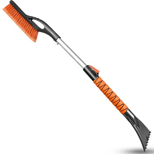 HEEYA Auto Eiskratzer, 84cm ausziehbare Auto Schneebürste and Schneebesen für Autoscheiben, Abnehmbarer Eiskratzer mit Schaumstoffgriff für LKW SUV Windschutzscheibe - Orange