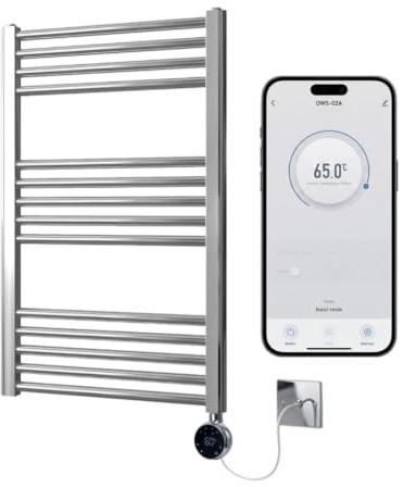 Greened House Chrome Electric WiFi Heated Towel Rail 600mm W x 800mm H | Smart WiFi Controlled, Flat Design, 7 Day Programming, App Compatibility