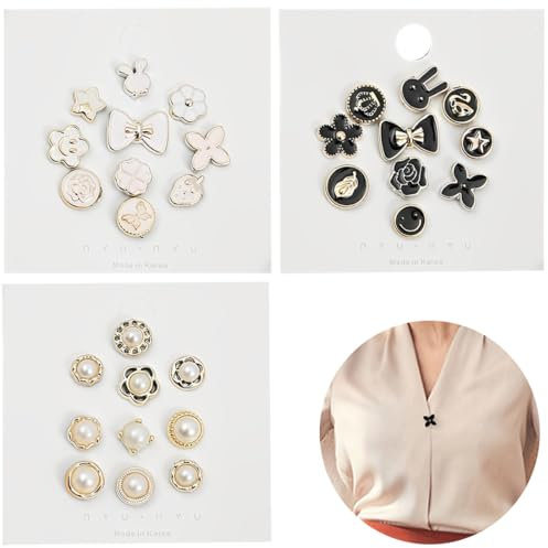 KOLZEMV Brosch-Set, 30 Broschen und Knpfe ohne Nhen fr Jeans, Hemden & mehr. Abnehmbar, fr vielfltige Kleidung