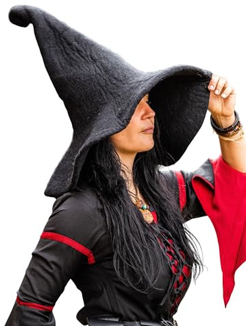 Leonardo Carbone® Hexenhut Glinda - Hexenkostüm, Mittelalter Kleidung Kopfbedeckung, Halloween Kostüm Damen, Witcher Hat, Zauberer Hut, LARP-Kleidung, Karneval, Cosplay - 100% Wolle