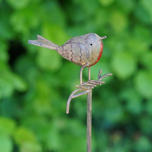Robin on Stick Large Metal Garden Ornament | Outdoor British Bird Decoration Gift Robins Loved Ones Large Stake