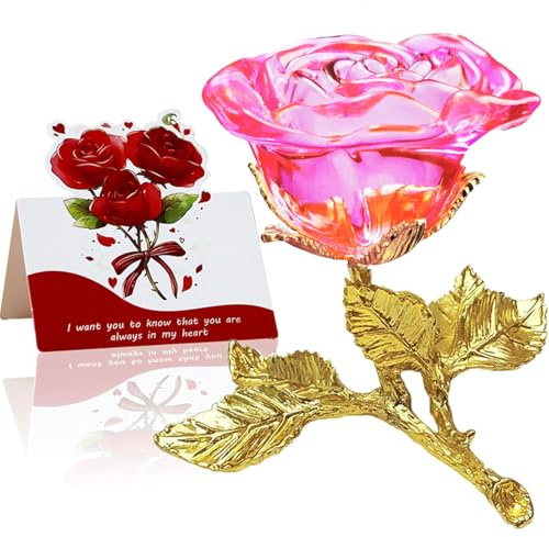 Rosa Cristallo Rosa,K9 Glass Rose Fiore Artificiale,Rose Eterne 3D Fatte a Mano Stelo Lungo per Festa della Mamma San Valentino Natale Ringraziamento Anniversario della Donna Regalo di Compleanno
