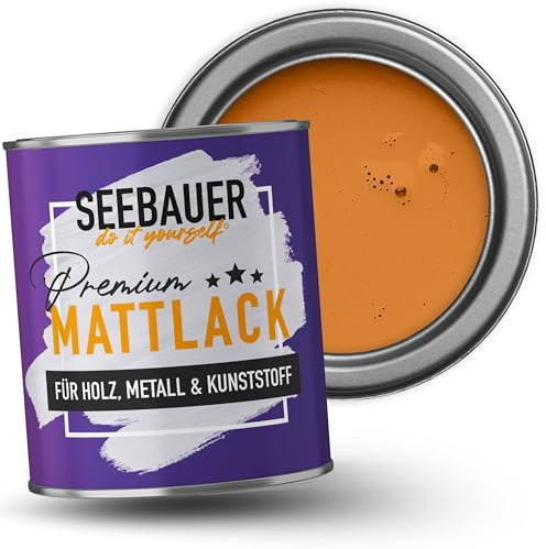 SEEBAUER diy Mattlack Orange 375ml für Innen & Außen (No. 512 Tropical Taste) Möbelfarbe ohne Schleifen - Hybrid-Lack für Holz, Metall, Kunststoff - Holzlack, Möbellack hohe Deckkraft