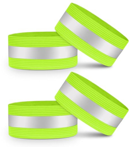 VERY IMPORTANT RUNNER - Brazaletes Reflectantes Alta Visibilidad Running - Bandas Elásticas con Cierre Ajustable 8cm y Franja Reflectante 2cm 360° - Brazos, Piernas y Tobillos (Fluor, 4 Unidades)