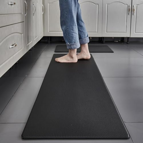 Küchenmatte, strapazierfähige Anti-Ermüdungs-Stehplatzmatte, Küchenteppich wasserdicht, rutschfest, ölbeständige Lederbodenmatte für Stehpult, Küche, Büro (Black,45 * 75cm)