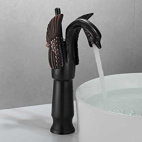 Europäisches Vintage-Vollkupfer-Waschbecken, antikes Untertisch-Waschbecken mit Heiß- und Kaltwasserhahn, schwarzes Schwanen-Design, luxuriöses goldfarbenes Waschbecken