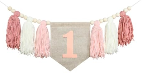 Amagogo Highchair Banner 1 Birthday Banner for High Chair Kids Room Decor Birthday Hanging Decoration Baby 1ST Birthday Decoration, pink