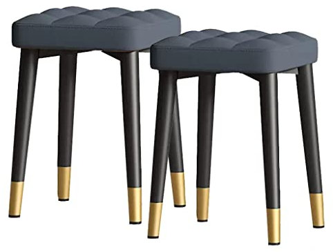 Generisch Esszimmerstühle, 2er-Set, stapelbarer Stuhlhocker, Moderne Küche mit schwarzen Metallbeinen, ledergepolsterter Akzentstuhl, Beistellstuhl für weiche Sitze im Schlafzimmer (/Blau A)