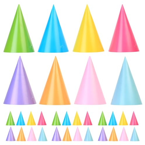 PXARMYYXGS 32 Pcs Pastel Party Hats Set, Birthday Party Cone Hats, Lovely Cake Cone Happy Birthday Paper Crown Crayon Hat for Boys Girls Adults Dress Up Parties Decorations(8 Colors)