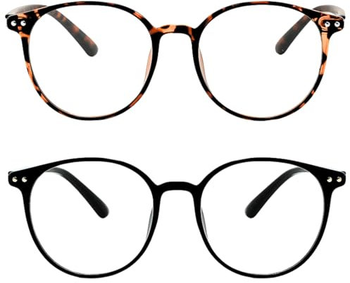KEYRI 2 Pack Lunettes Anti Lumière Bleue Monture Ronde Blue Light Glasses pour Réduire les Maux de Tête et Améliorer le Sommeil Lunettes de Lecture pour Femmes et Hommes (Noir et Écaille)