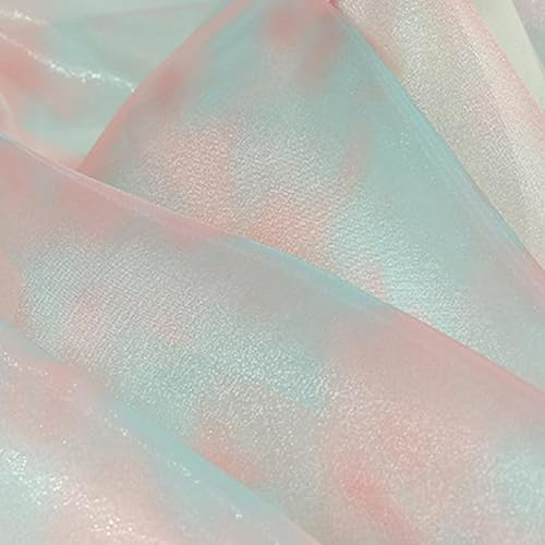 1M Iridescent Gradient Organza Polyester Fabric 1.42M Iridescent Holographic Gauze Fabric for Stage Costume,Green and Pink