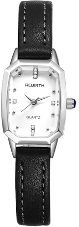Silverora Orologi da donna rettangolari orologi da donna: calendario piccolo Tonneau analogico al quarzo orologi da polso in pelle PU orologio con numeri romani regali per donne, Ottagonale nero