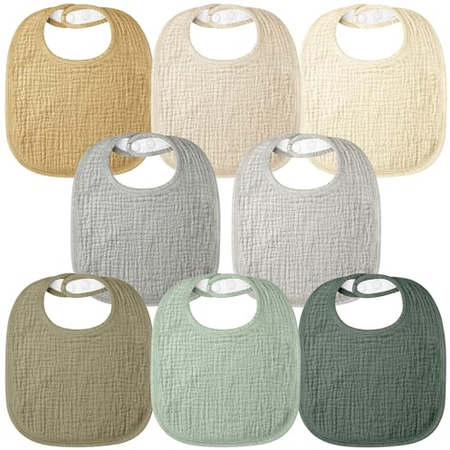 bearmoss Muslin Baby Dribble Bibs 100% Cotton Baby Bandana Square Drool Bibs for Unisex Baby Girls Boys Toddlers Drooling and Teething (Lemon Sage)