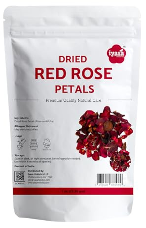 Iyasa Holistics Dried Rose Petals 1 oz - Food Grade Dried Rose Petals for Tea, Soap Making, Cocktails, Baking, Skincare & DIY - Chemical Free Edible Flowers in Resealable Bag
