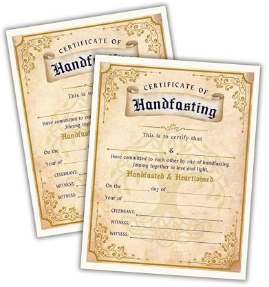 Handfasting Union Ceremony Certificate of Marriage 6pk 8.5x11” on Linen Cord Ribbon Commitment Bound Celtic Medieval Secret Partner Parchment