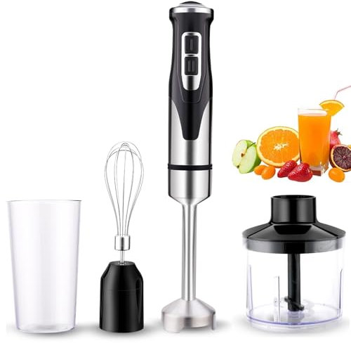 Electric Stick Blender with Immersion Chopper Beaker and Whisk, Stainless Steel Stirring Bar, Speed Adjustable for Sauce, Purees, Smoothies