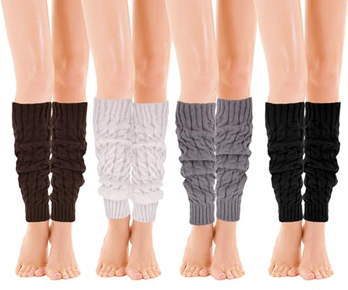 GUSDYIT 4 Pairs ankle Leg Warmers, Soft Fashion 80s 90s Outfit Fashion Leg Warmers for Girls Party Yoga (Black White Brown Gray)