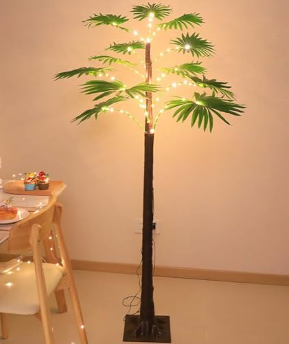 OOWOKS Künstliche Palme Wie Echt, Künstliche Beleuchtete Palme 150cm mit 85 LED Warmes Weiß Lichtern und USB-Kabel, Palme Baum mit Fernbedienung LED Lichtbaum, Beleuchtet Weihnachtsbaum Dekobaum