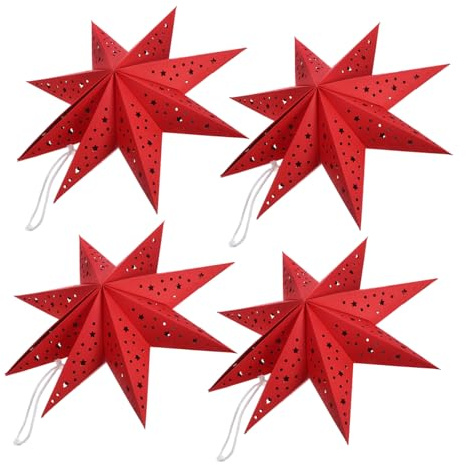 DIYEAH 4pezzi Paralume Di Carta Forma Di Stella Rosso Decorazione Natalizia Per Finestre Lanterna Stella Per Capodanno Festa Di Nozze Compleanno