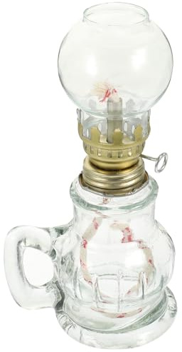 TOGEVAL Lampada a Cherosene in Vetro Retrò, Lampada a Olio Per Interni, Decorativa Per Casa e Cerimonie Buddiste Paralume Trasparente e Design Vintage