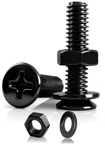 PDKKFF 50 Pcs M4 Bolts, M4x20mm Flat Countersunk Head Bolts Screws, Phillips Drive Machine Bolts with Nuts Washers set, Black Carbon Steel, Full Thread- for Furniture and Machinery