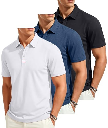 ZITY 3 Pack Polo Shirts for Men Work Golf Sport Shirt Short Sleeve Casual Lightweight Breathable 3 Button Classic T-Shirt M-3XL