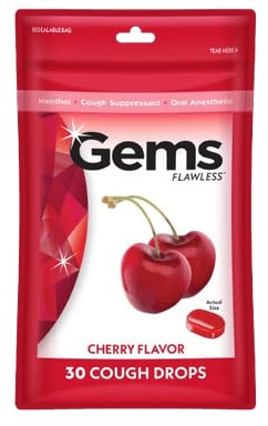 Gems Cough Drops Cherry Flavored - Soothing Throat Relief Cough Drops, Menthol Cough Suppressant, Cold & Sore Throat Relief that Lasts - Rich and Refreshing Taste - 30 Count Bag (Pack of 9)