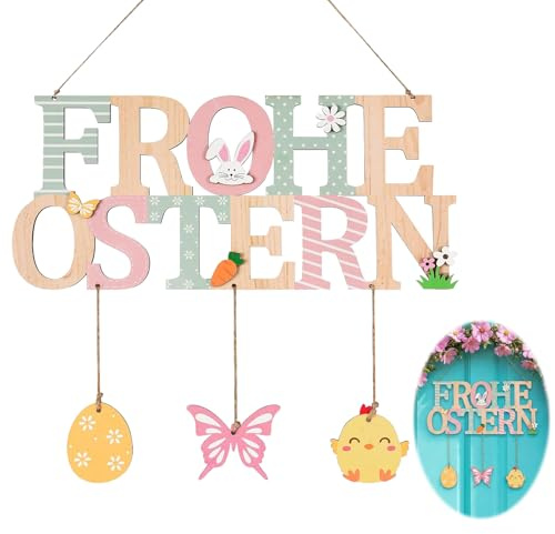 CIYIN Letrero de Puerta de Pascua, Adornos Colgantes de Pascua con Conejito de Pascuas, Placa de Madera para Puerta, Adornos de Primavera, Decoración de Pascuas para Puertas de Entrada, Pared
