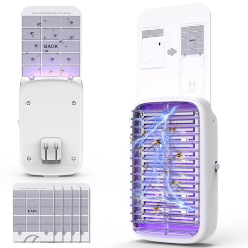 Upgraded Fruit Fly Traps for Indoors, Flying Insect Trap for Fruit Flies, Gnats, Plug in Bug Zapper Indoor with Dual-UV Lights & Trapping, Electric Grid & Glue Traps(1 Device & 5 Glue Boards)