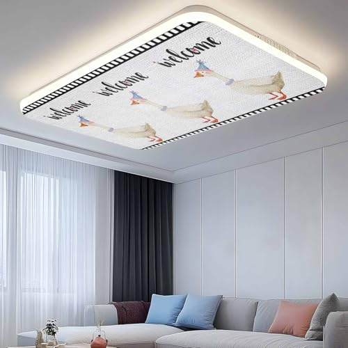 Cute Goose 3 Pcs Fluorescent Light Covers 4 x 2 Feet, Welcome Words Animal Flower Film Boundary Linen Texture Covers for Ceiling Lights Magnetic Light Cloth Filter for Classroom Office Home