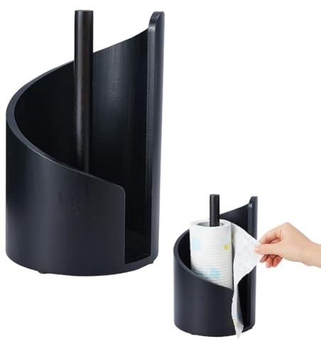 DICOSMETIC 1Pc Mountain Wood Paper Towel Holder Column Standing Paper Towel Organizer with Round Base 6.5x10.31 Inch Black Papertowel Dispenser Stand for Kitchen Countertop and Dining Table