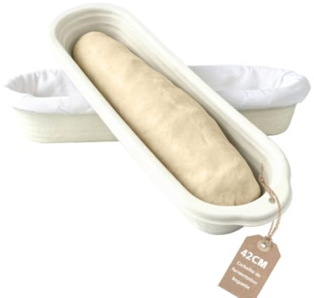 Bannetons pour Baguettes 42 cm en Pulpe - Lot de 2 avec 2 Housses en Lin - Panier de Fermentation pour Pain au Levain Maison
