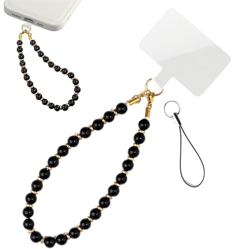 Cordino per Cellulare da Polso in Ossidiana Nera, Laccetto per Cellulare Elegante e Anti-smarrimento, Ciondolo per Cellulare Universale, Accessori Telefono per Donna e Uomo, Nero