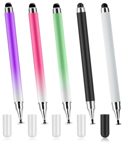 TAVYTH 5 Pack Penne Stilo 2 in 1 per Touch Screen, Capacitive Stylus con Punte Sostituibili a Disco e Fibra, Penna Touchscreen Universale per Tablet Samsung iPad iPhone Android