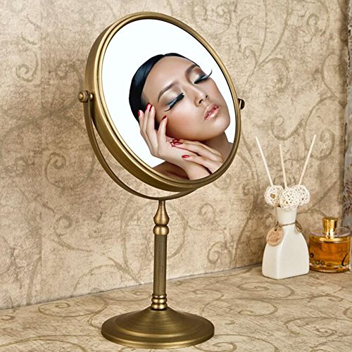 Weare Home Retro runder Spiegel aus Messing , Antike Kosmetikspiegel Zweiseitig 3 Fach Vergrößerung ,360° Drehbar Makeup Schminkspiegel für Zuhause