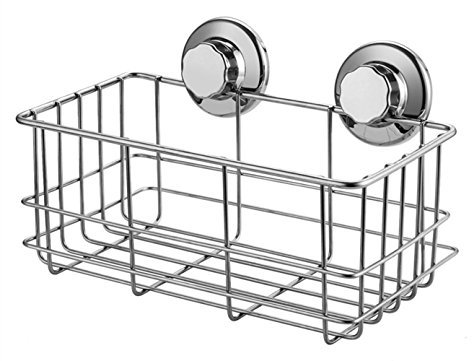 SANNO Suction Shower Caddy Shower Organiser Bathroom Caddy Wall Shelves Kitchen Storage Basket Holder for Gel Holder Bathroom Storage Shampoo, Conditioner - Rustproof Stainless Steel