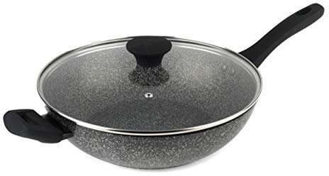 Salter Megastone 28 cm Wok – Non-Stick Stir-Fry Pan with Lid, 10 x Tougher Non-Stick, PFOA-Free Forged Aluminium, Suitable for All Cooking Hobs, Dishwasher & Metal Utensil Safe, Soft Touch Handle