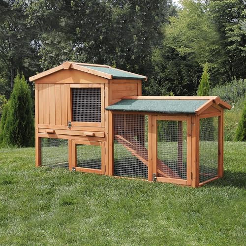 Miweba MyAnimal Hasenstall MH-03 | Kaninchenstall mit Freilaufgehege - Hasenkäfig - Kleintierkäfig - Holz imprägniert - Kaninchenkäfig Winterfest - Kleintiergehege - Käfig - Hasenhaus (Braun)