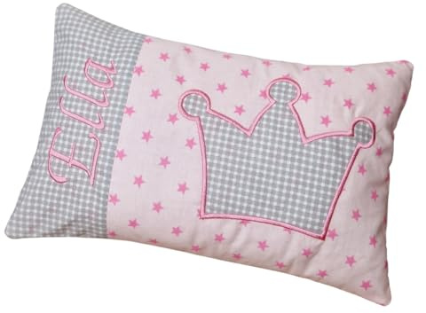 Kleines Kissen mit Wunschnamen - Krone - rosa - Geburt - Taufe - Kinderkissen - personalisiert