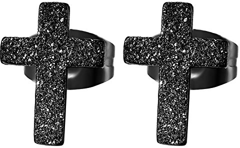 JewelryWe Schmuck Herren Damen Ohrstecker, Edelstahl sandgestrahlt Kreuz Ohrringe, Silber/Gold/Rosegold/Schwarz