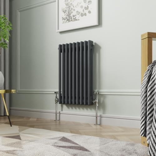 NRG 600 x 425mm Anthracite Horizontal Cast Iron Radiator Double Panel | Radiator Wall Mounted, Column Radiator, Central Heating Rad, Traditional, for Kitchen, Bedroom, Bathroom, Living Room