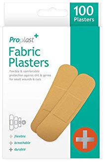 Fabric Plasters – Pack of 100 Assorted Sizes - Strong Adhesive Containing Latex for Secure, Flexible, and Comfortable Protection