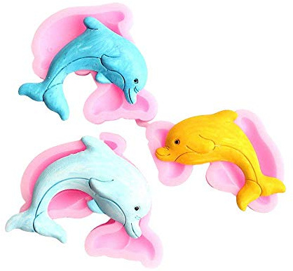 Juego de 3 moldes de silicona para fondant, delfín, chocolate, caramelos, azúcar, manualidades, pasta de goma, herramientas de decoración de pasteles, resina epoxi, molde de arcilla polimérica