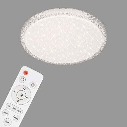 Briloner Leuchten - Plafoniera a LED, lampada a soffitto con decorazione a stella e cristalli trasparenti, dimmerabile, telecomando, controllo della temperatura di colore, bianco trasparente, Ø 39,3cm