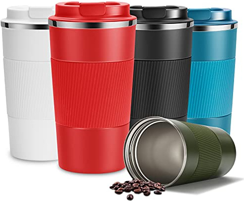 Travel Mug Insulated Coffee Cup Stainless Steel Leakproof Thermal Flask | 510ml Reusable Leakproof Camping Tumbler with Lid for Hot Cold Drinks Red