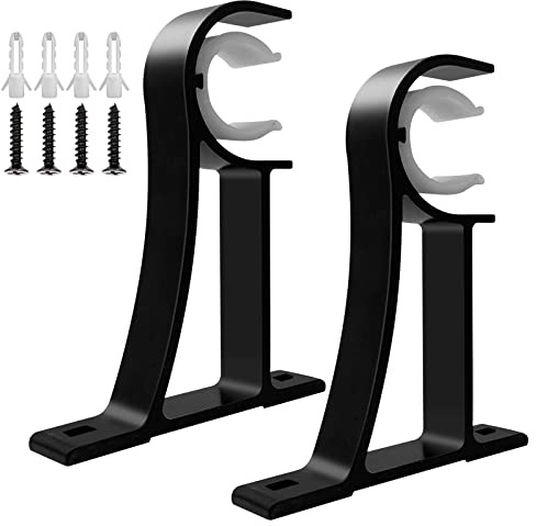 Lot de 2 supports de tringle à rideaux noirs en métal robuste - Crochets simples en alliage d'aluminium pour tringles à rideaux de 25 à 30 mm